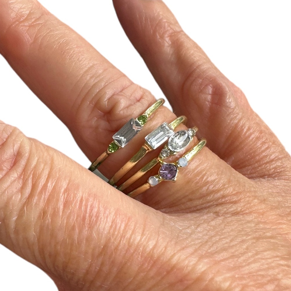 4 Piece Gold Petite Style Gemstone Stackable Rings Set